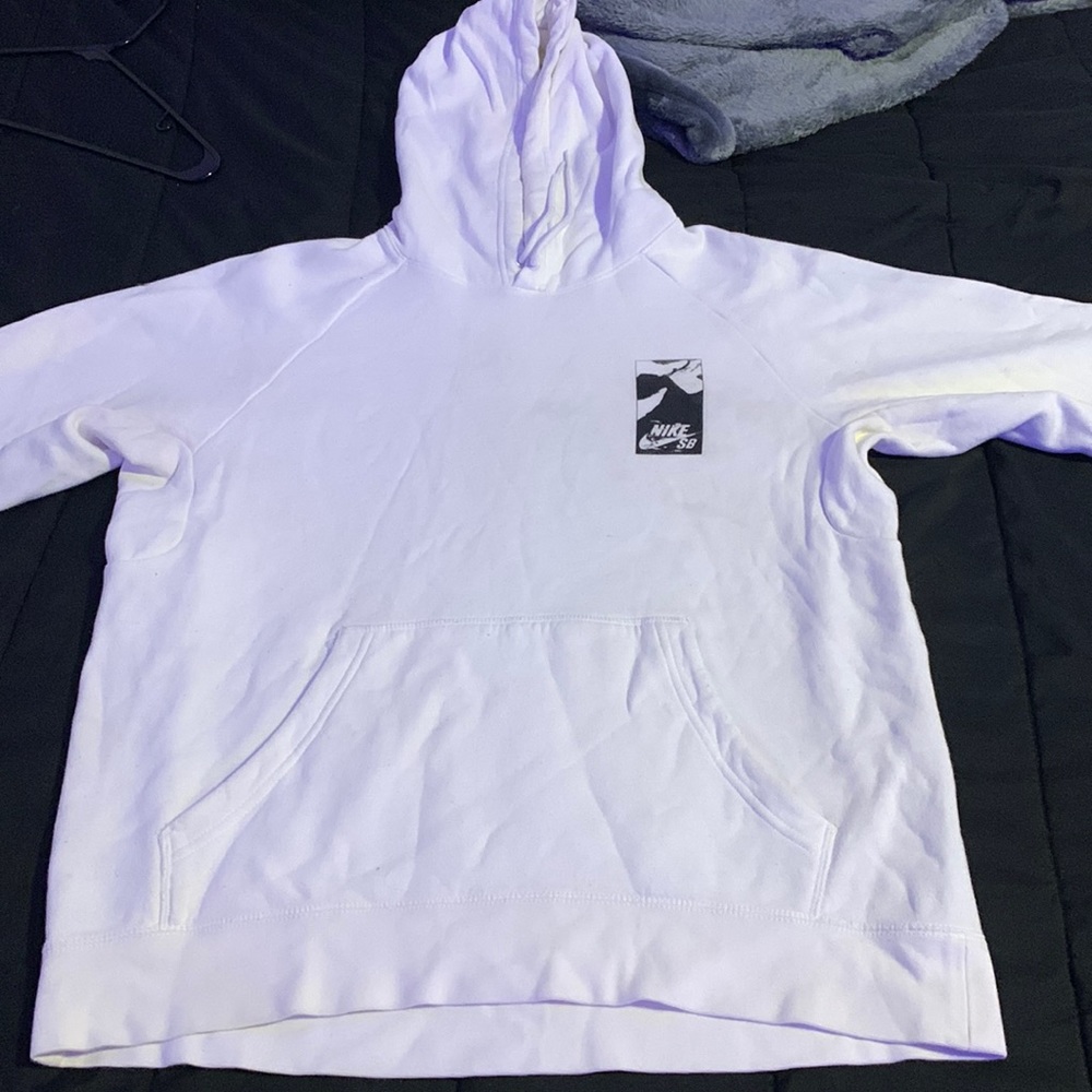 White Nike Mens Hoodie; Size:L